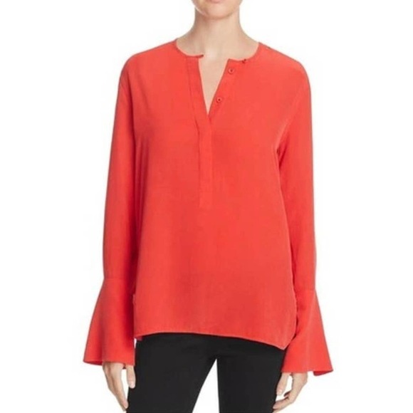Equipment Kenley Silk Flare Sleeve Blouse Red Medium Classy Sophisticated Casual - Picture 3 of 12